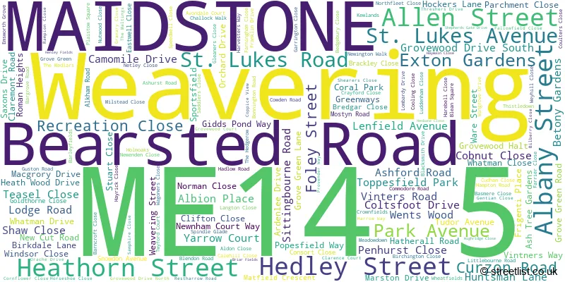 A word cloud for the ME14 5 postcode